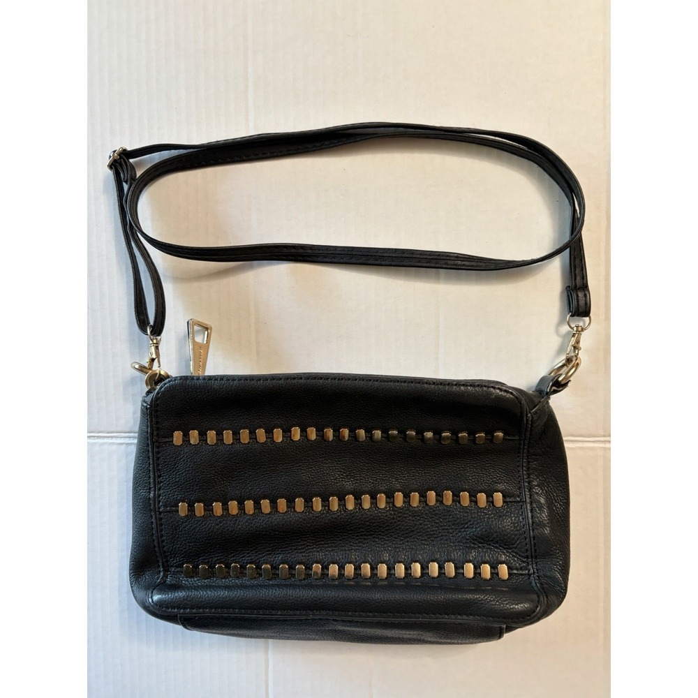 Kelsi Dagger Black Pebbled Leather Crossbody Bag Gold Rectangular Studs